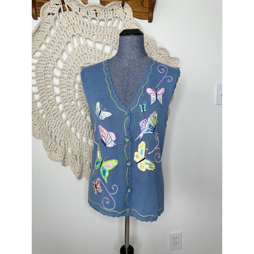 Vintage Whimsical Cottagecore Butterfly Grandmacore Vest Size Large